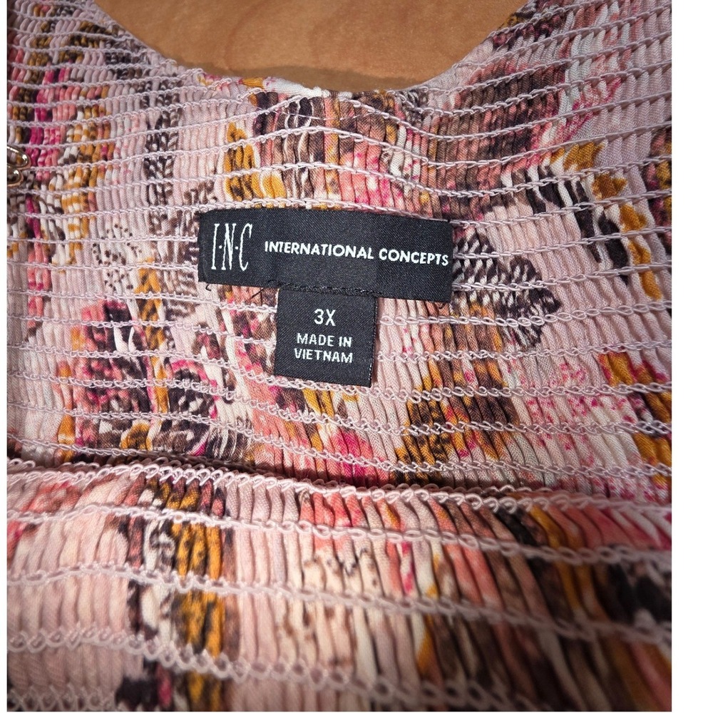 INC International Concepts Pink Floral Smocked Tiered Maxi Dress Plus Size 3X - Picture 3 of 7